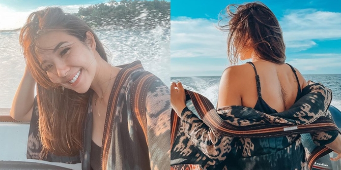 Showing Tattoos on the Back, Here are a Series of Photos of Gisella Anastasia's Vacation on Maratua Island: Enjoying the Breezy Wind on a Boat