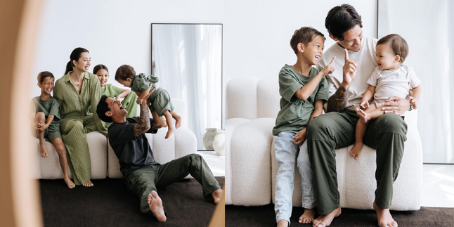 Family Photoshoot of Jennifer Bachdim with Husband and Three Children in the Netherlands, Wearing Matching Outfits