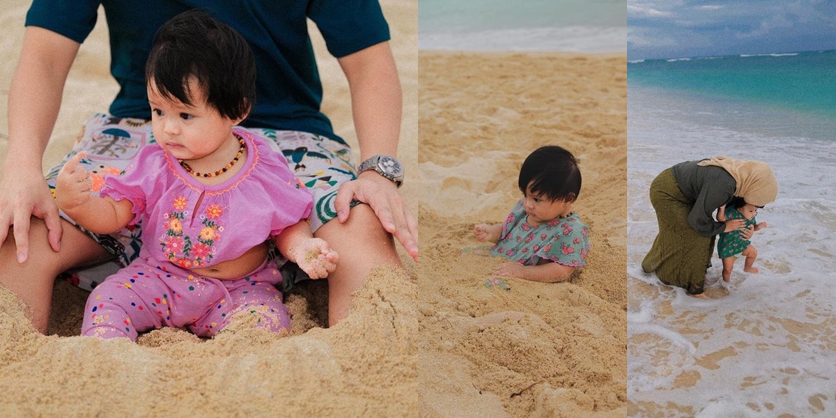 Ameena's Portrait Playing on the Beach, Buried in the Sand - Not Fussy Despite Dirty Body