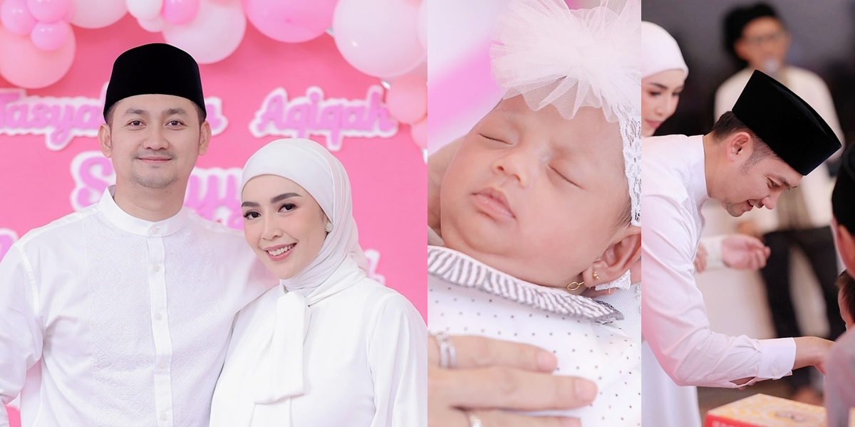 Portrait of Angga Wijaya and Anna Holding Aqiqah Celebration for Their Child, Simple All in Pink - Supporting Orphans