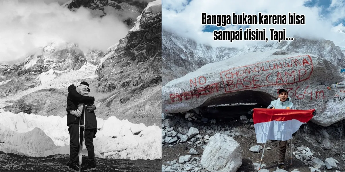 Portrait of Anggi Wahyuda, a Disabled Climber from Indonesia, Reaching Everest Basecamp, Raising the Red and White Flag!