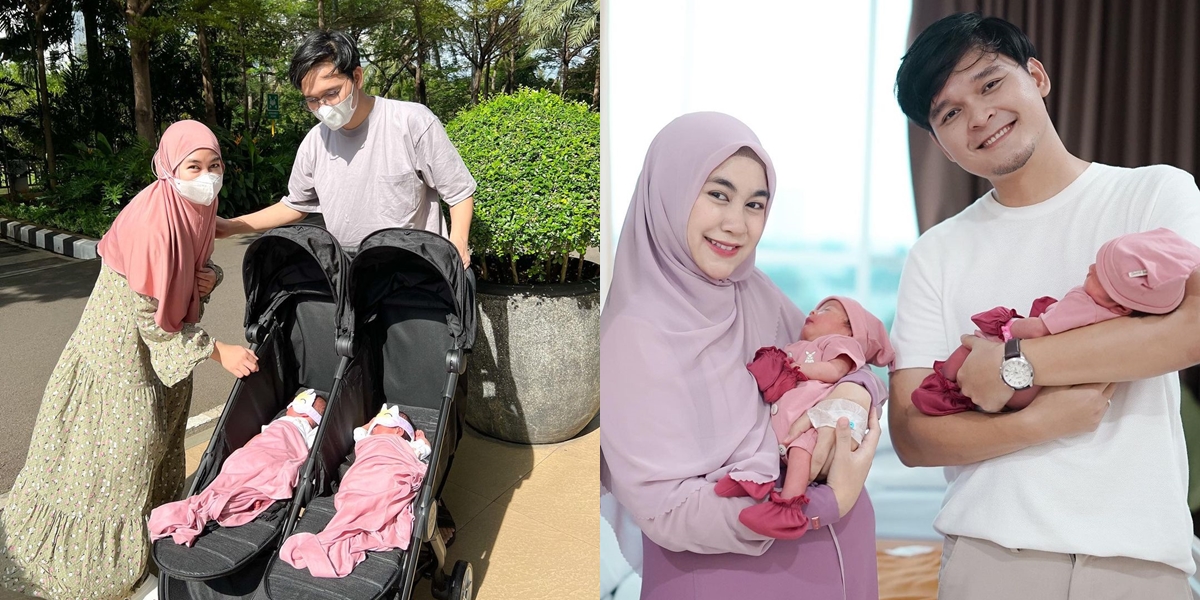 Portrait of Anisa Rahma and Husband Caring for Twin Babies, Enjoying Sunbathing Together - Still Like a Dream Directly Caring for Two Children