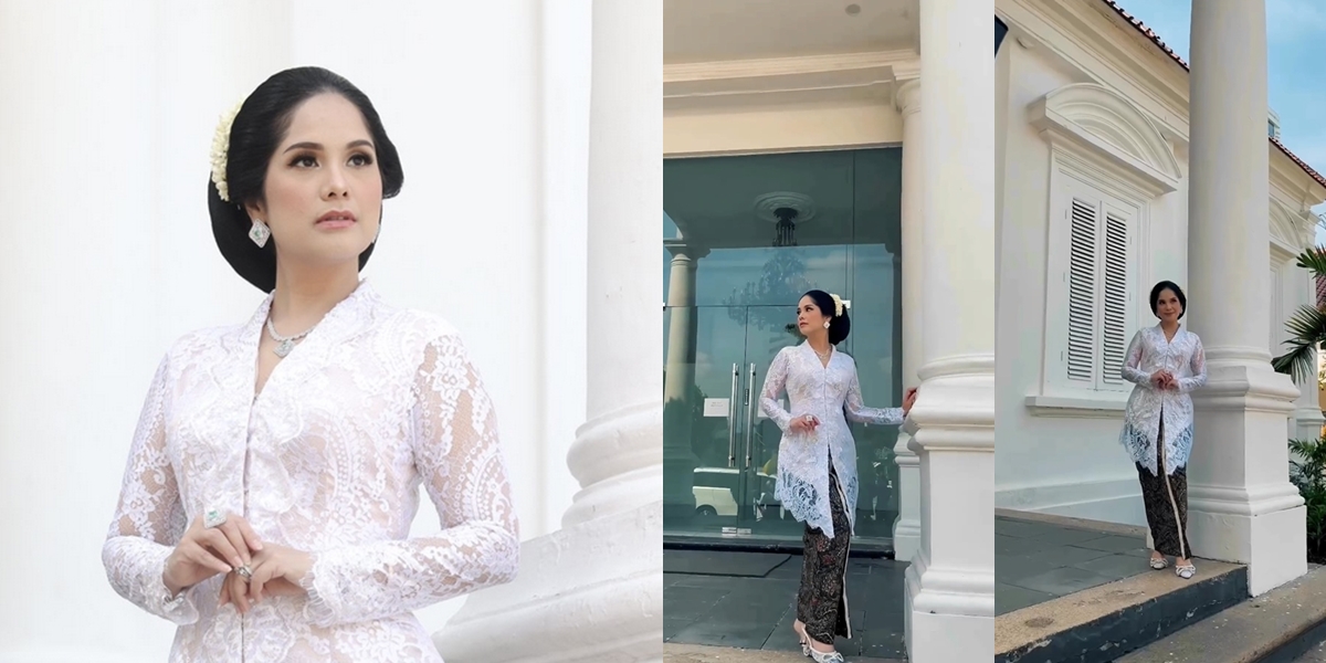 Portrait of Annisa Pohan Looking Beautiful in a White Kebaya on National Kebaya Day, Her Elegant Aura Shines Clearly