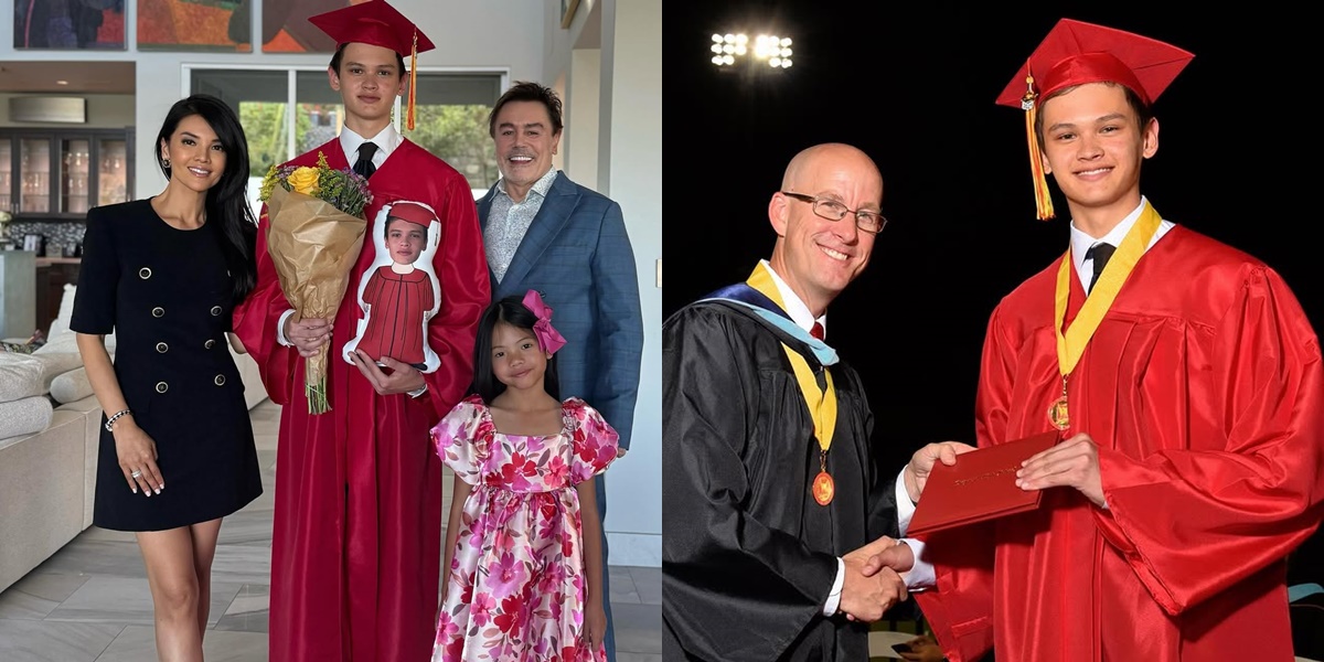 Portrait of Armand, Farah Quinn's Son, Graduating from High School, Looking Dashing in a Suit and Red Robe