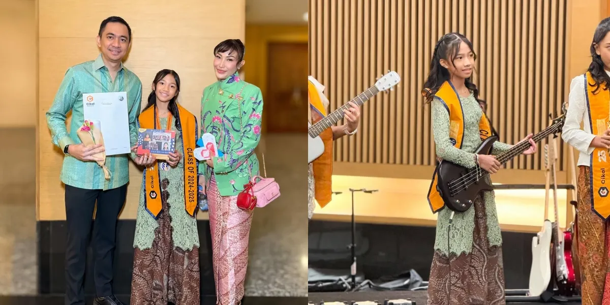 Portrait of Ayu Dewi and Her Husband Accompanying Aqilah at Her Elementary School Graduation, Full of Happy Emotions - Representing Parents for the Speech!