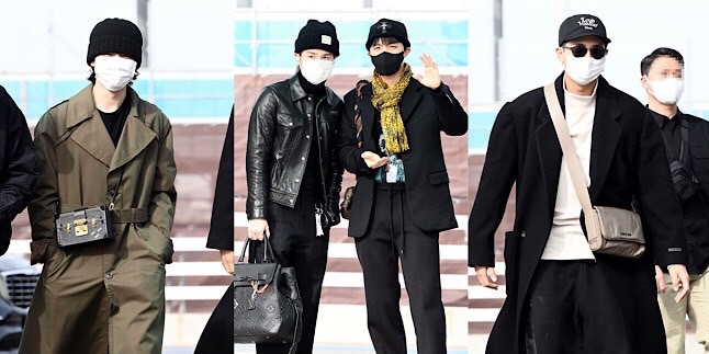 BTS' Suga departs airport with swag