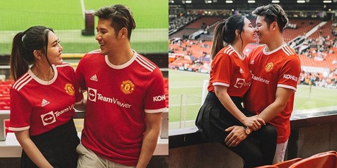 Honeymoon Portraits of Via Vallen and Chevra Yolandi in England, Showing Affection Visiting the Headquarters of Manchester United