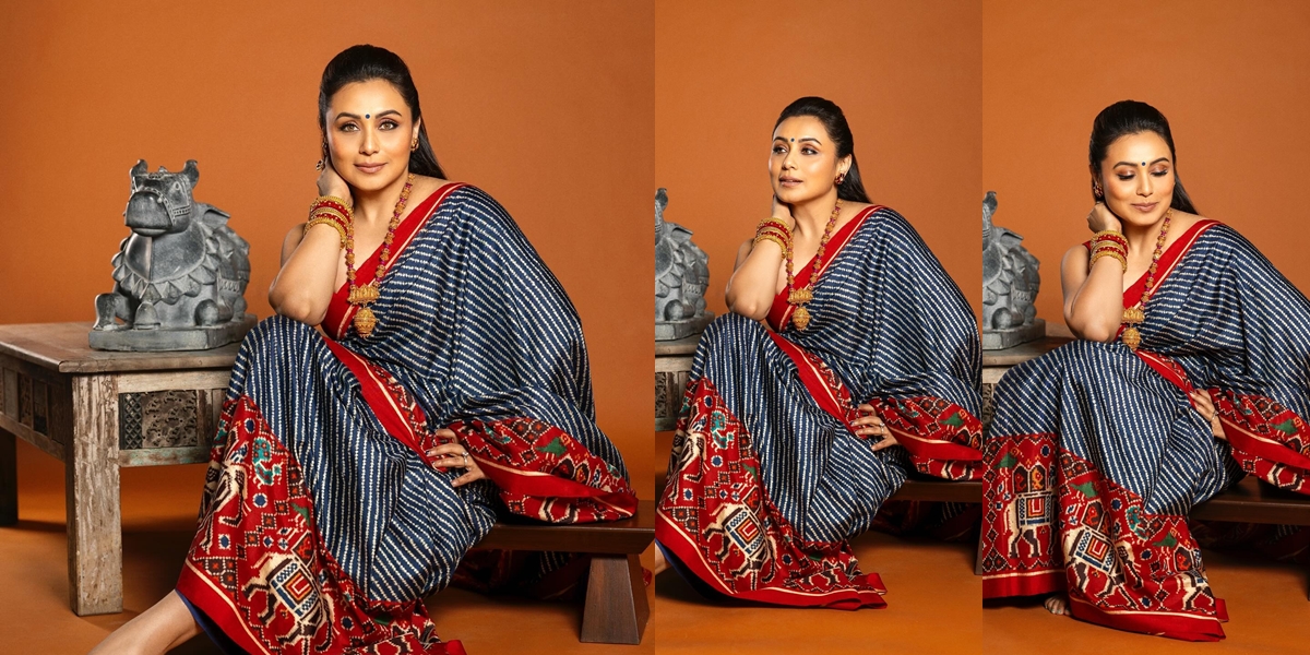 Beautiful Portrait of Rani Mukherjee Celebrating Durga Puja, Flawless Makeup - Simple Yet Elegant Sari