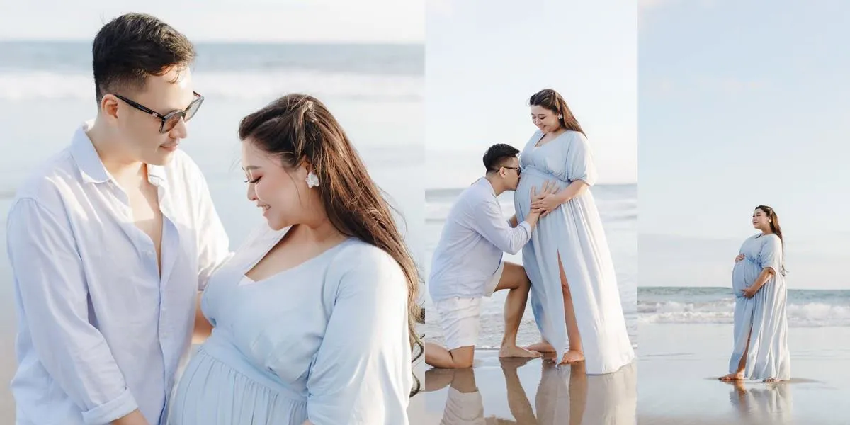 Portrait of Clarissa Putri's Babymoon in Bali, Maternity Shoot by the Beach - All Blue Welcoming Baby Boy