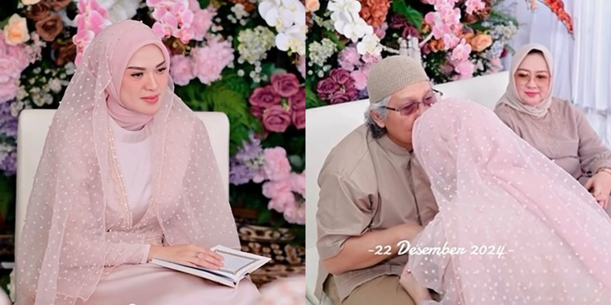 Portrait of Delia Septianti Asking for Blessings from Her Parents at the Religious Ceremony, Ready to Marry for the Second Time