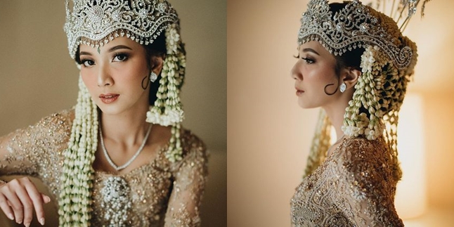 Portrait of Sheila Dara Aisha's Bridal Costume Details During the Solemnization, Anggun Wears Siger Sunda - Kebaya Emas