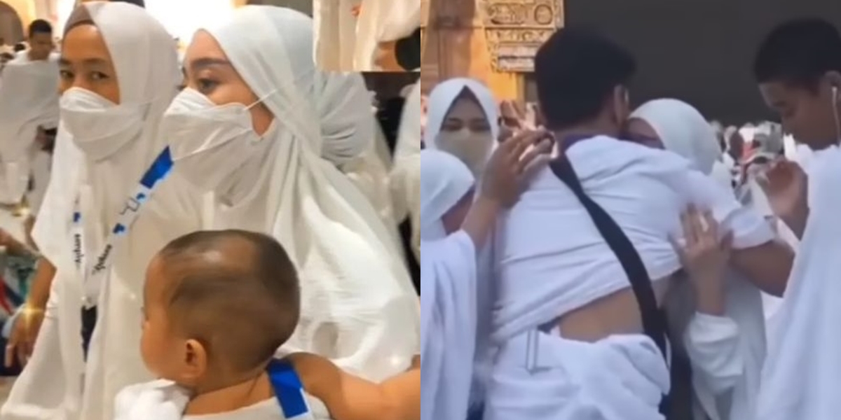 Portrait of the Moment Lesti Cries in Front of the Ka'bah While Performing Umrah, Hugging Her Father and Brother