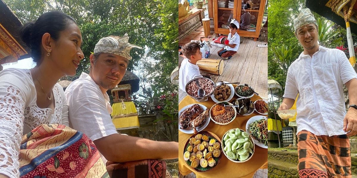 Portrait of Happy Salma Celebrating Galungan and Kuningan, Worshiping with Family - Serving Traditional Balinese Dishes