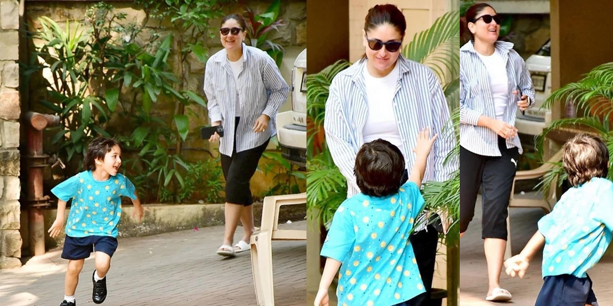 Portrait of Kareena Kapoor Chasing with Taimur Ali Khan, Full of Happy Laughter