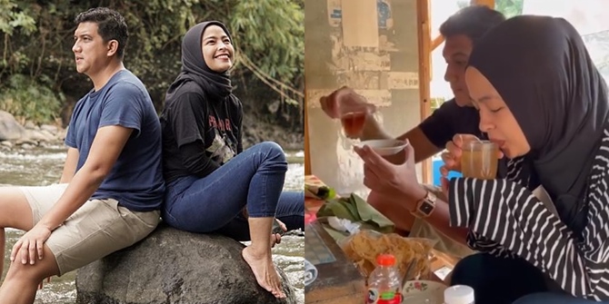 Simple Intimacy Moments of Tantri Kotak and Arda Naff in Madiun, Playing in the River and Eating at a Warung Pecel