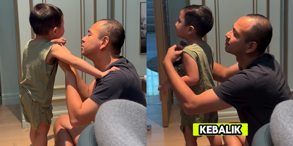 Hilarious Portrait of Raffi Ahmad Dressing Rayyanza Backwards, Netizens Focus on Dad Showing Baldness - Suggested Hair Transplant