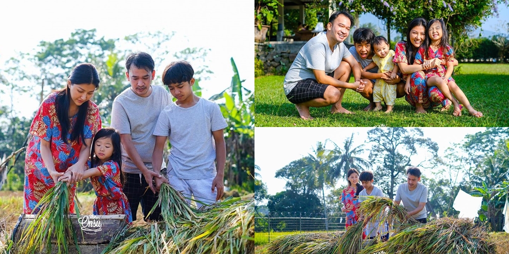 Unique Family Vacation Portrait of Ruben Onsu, Sarwendah Wearing Daster Invites Children to Harvest Rice Fields