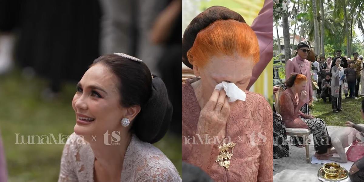 Portrait of Luna Maya Bowing and Kissing Her Mother's Feet Before the Wedding Ceremony, Full of Tears While Asking for Blessings