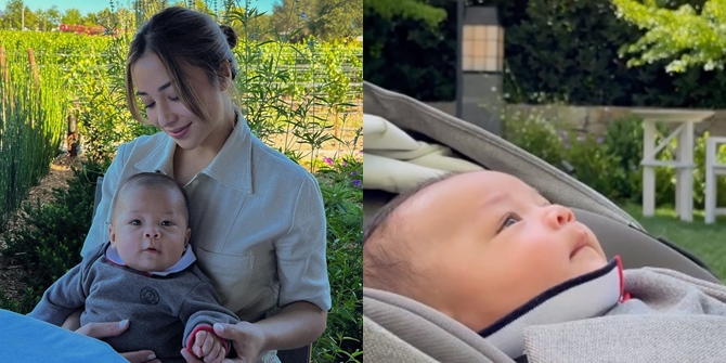 Portrait of Nikita Willy and Indra Priawan Taking Baby Izz for a Walk in Napa Valley, Enjoying Healing Moments Together