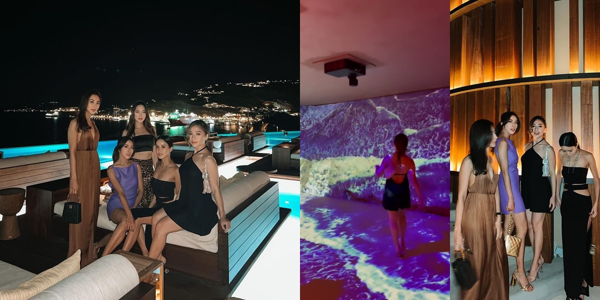 Portrait of Nikita Willy in Mykonos, Hot Stunning Showing Off Her Back with a Beautiful Dress with Socialite Gang