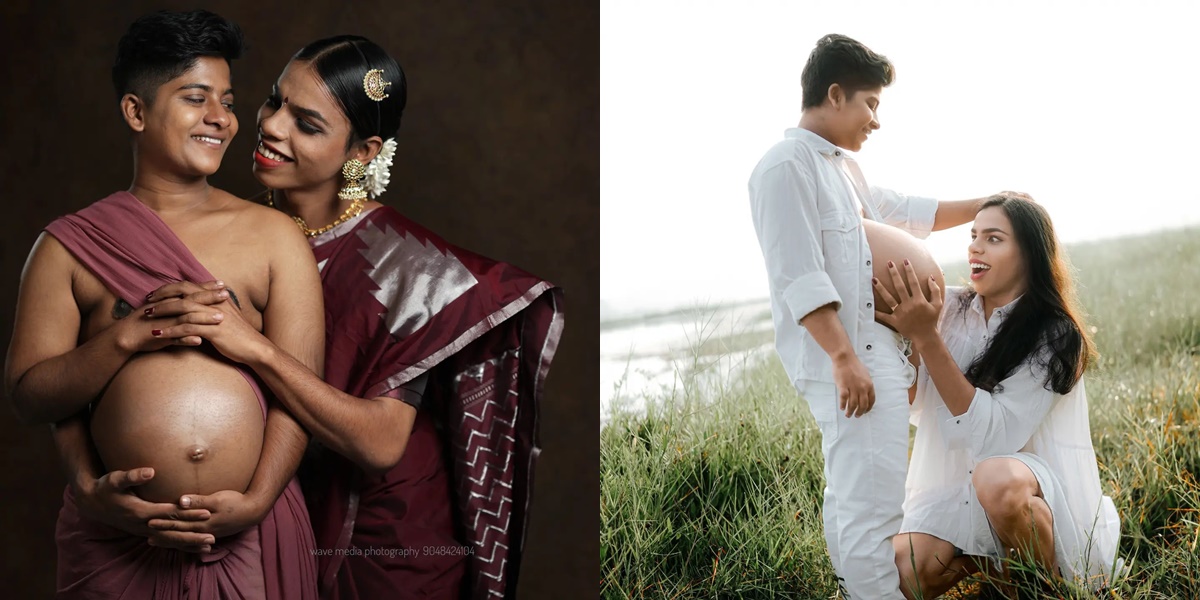 Portrait of a New Indian Transgender Couple Having a Child, the Father Who Conceived and Gave Birth Because There is Still a Womb