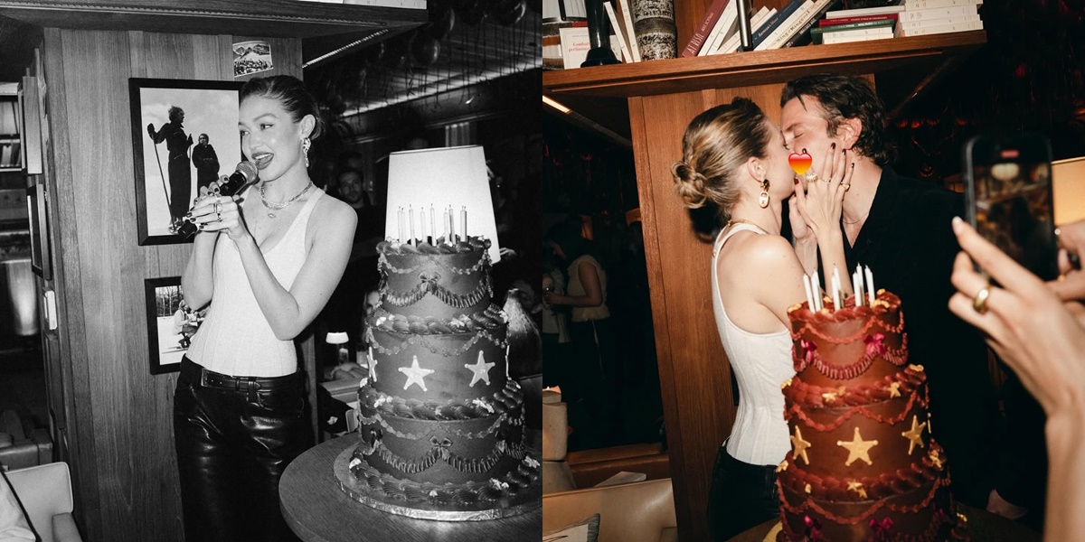 Portrait of Gigi Hadid's Birthday Celebration, Showing a Kiss with Bradley Cooper and a Cake from Khai