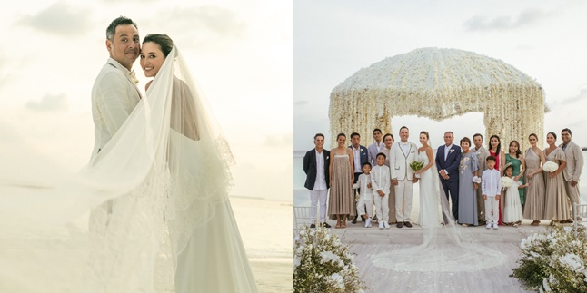 Portrait of Julie Estelle's Wedding with David Tjiptobiantoro Held in Maldives, Romantic with Beautiful Beach Background