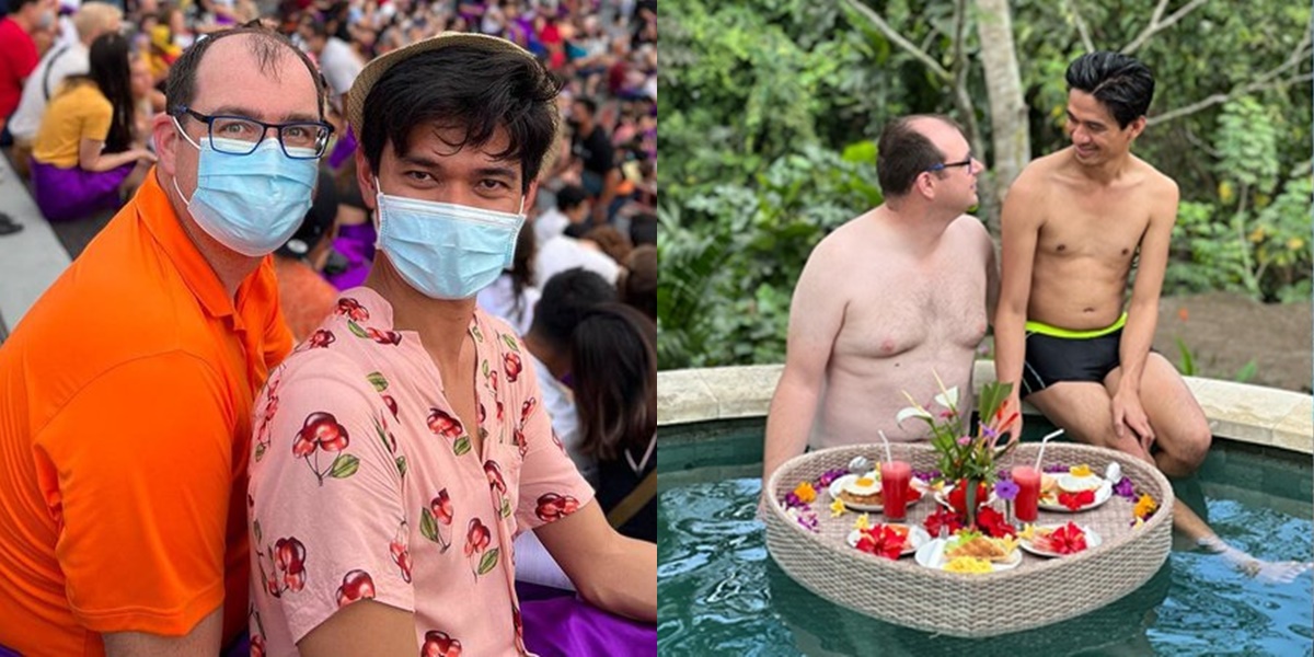 Portrait of Ragil Mahardika and Husband on Vacation to Bali, Romantic Enjoying Floating Breakfast Until Meeting Fans