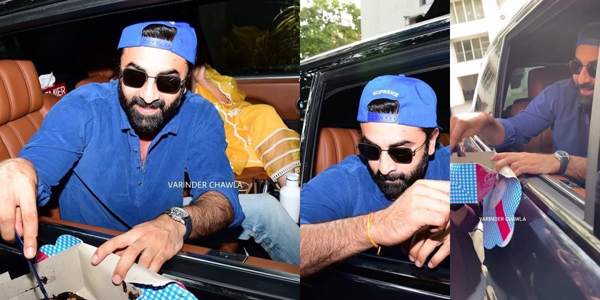 Portrait of Ranbir Kapoor Celebrating His 40th Birthday, Cutting Cake Given by Fans Happily