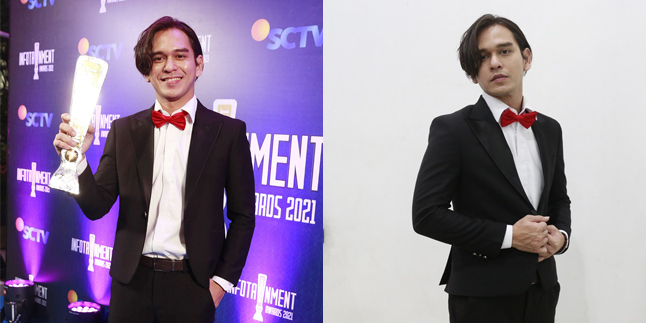 Portrait of Rangga Azof, Star of 'BUKU HARIAN SEORANG ISTRI,' Attending Infotainment Awards 2021 SCTV, Winning Prestigious Award