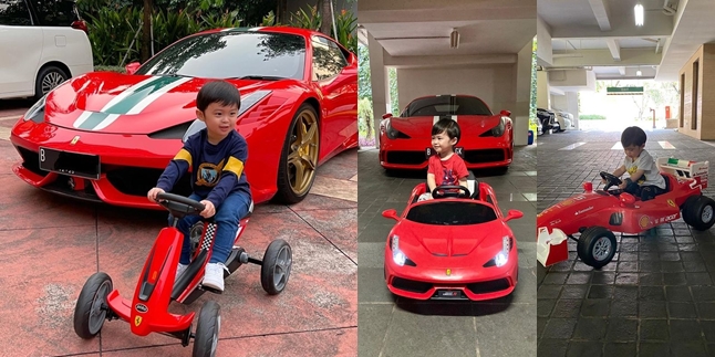 Portrait of Raphael, Sandra Dewi's Son, Riding Various Mini Ferrari Cars Similar to Harvey, the Real Sultan