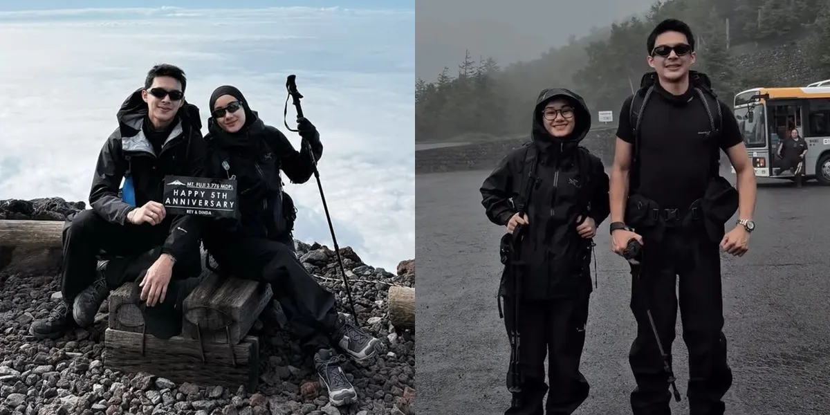 Portrait of Rey Mbayang and Dinda Hauw Celebrating 5th Anniversary, Climbing Mount Fuji in Japan