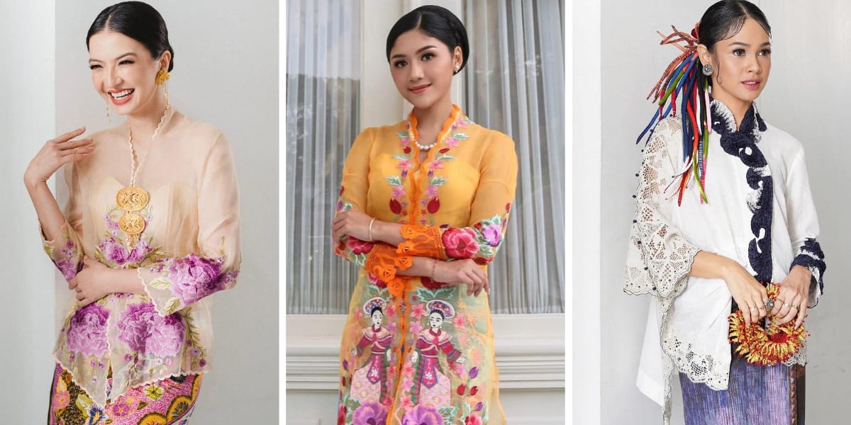 Portraits of Public Figures in Traditional Betawi Kebaya, Including Ariel Tatum and Ibu Iriana Jokowi