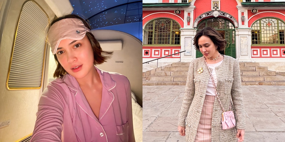 Portrait of Shandy Aulia Vacationing in Russia Looking Fresh with Her Short Hair, First Class In-Flight Food Becomes the Highlight