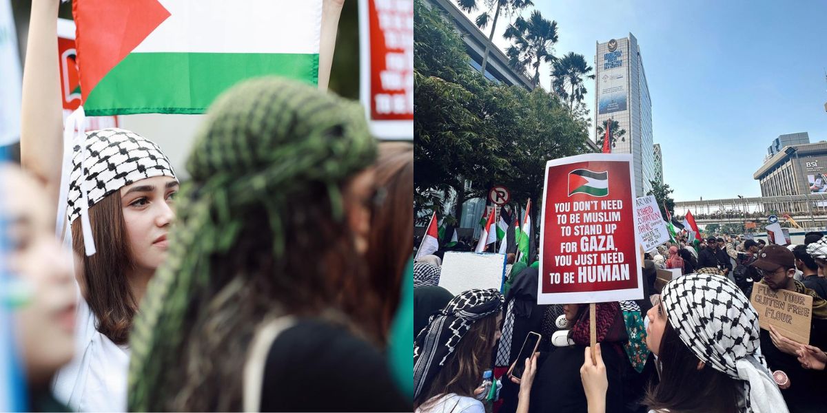 Portrait of Shifa Hadju Joining the Peaceful Action in Support of Palestine on Thamrin Street - Regarded as Indonesia's Bella Hadid!