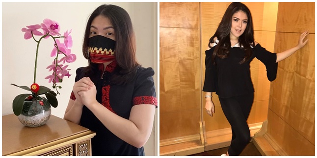 Portrait of Tina Toon Celebrating Chinese New Year, Wearing Unique Patterned Mask - Receives Red Envelope from Ahok!