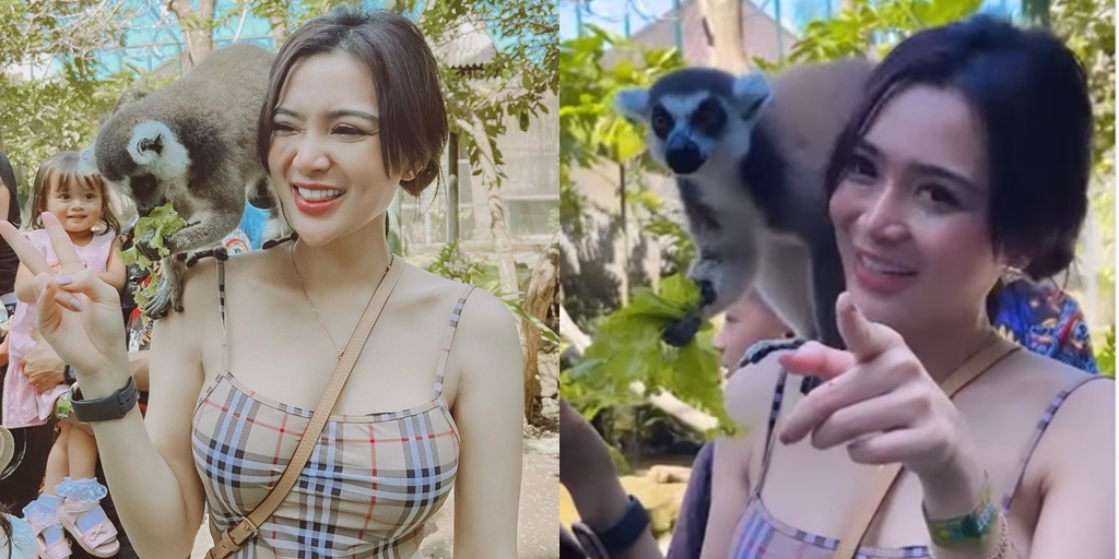 Portrait of Wika Salim Taking a Photo with a Cute Musang Animal that Sticks and Feels Comfortable, Covering Her Armpits - Causing a Stir