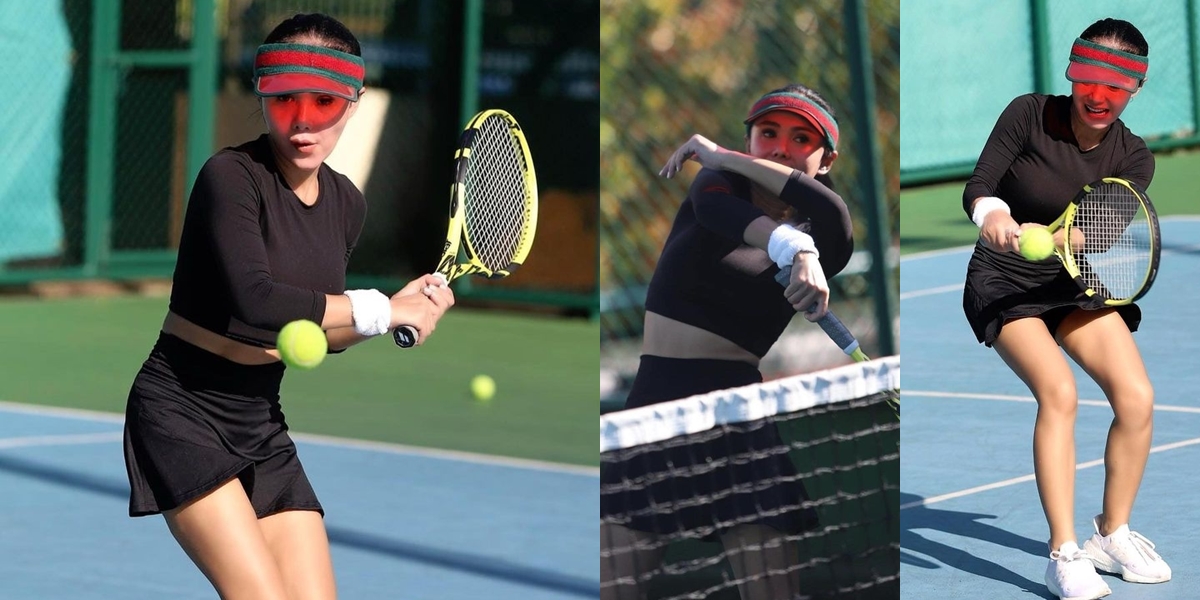 Portrait of Yuni Shara Playing Tennis, Slim Waist and Slender Legs Said to Resemble a Junior High School Student