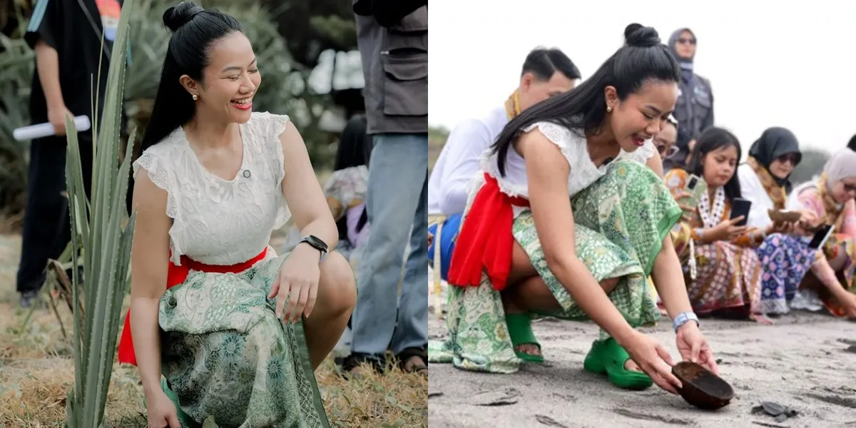 Portrait of Yura Yunita Planting Pandan & Releasing Turtles in Jogja, Beneficial for Preserving Nature with Fans