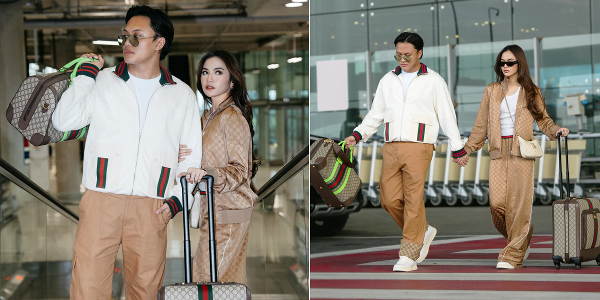 Rizky Febian & Mahalini Fly to Bangkok to Attend Gucci Event, Show off Cool OOTD at the Airport