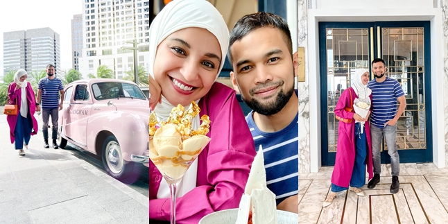 Romantic as if still dating, Look at 7 Sweet Date Photos of Shireen Sungkar and Teuku Wisnu - Fancy Lunch with Gold Topped Ice Cream Dessert