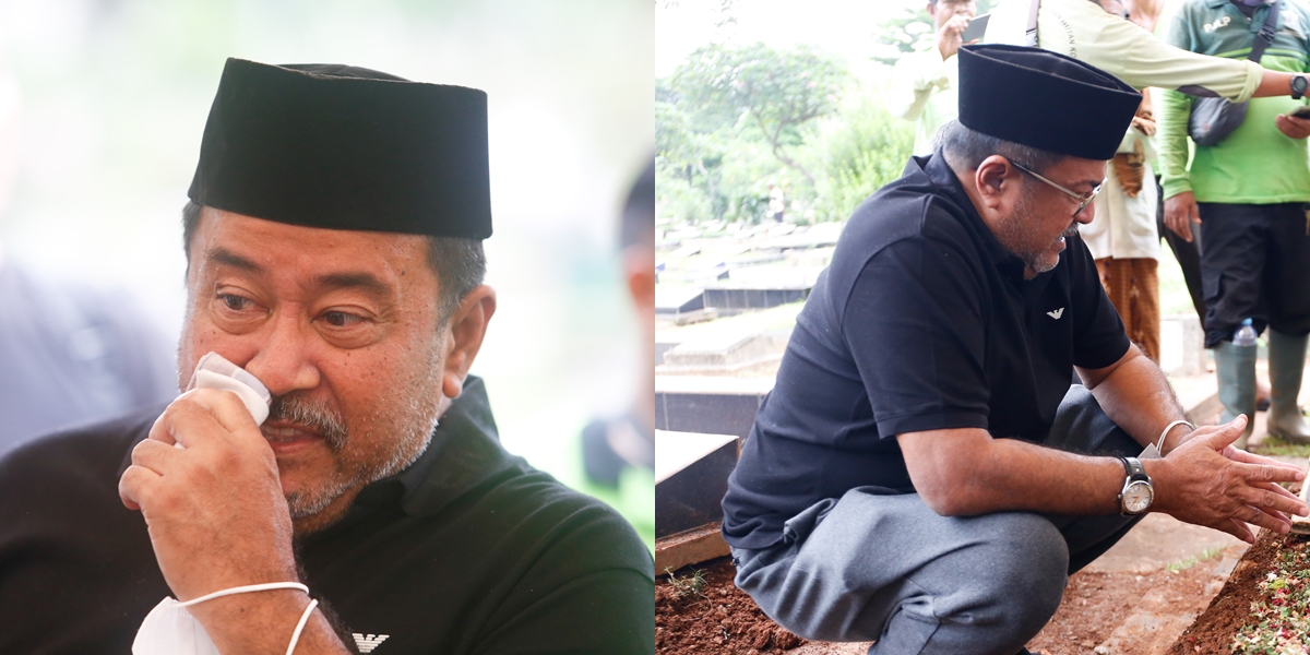 A Series of Photos of Rano Karno Fulfilling His Promise to Visit Aminah Cendrakasih's Grave, Crying and Sitting Weakly