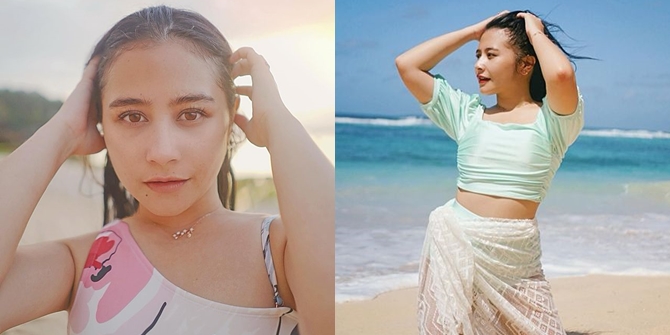 A series of Beautiful Photos of Prilly Latuconsina on Vacation in Bali, Showing off Wet Hair like a Mermaid on the Beach