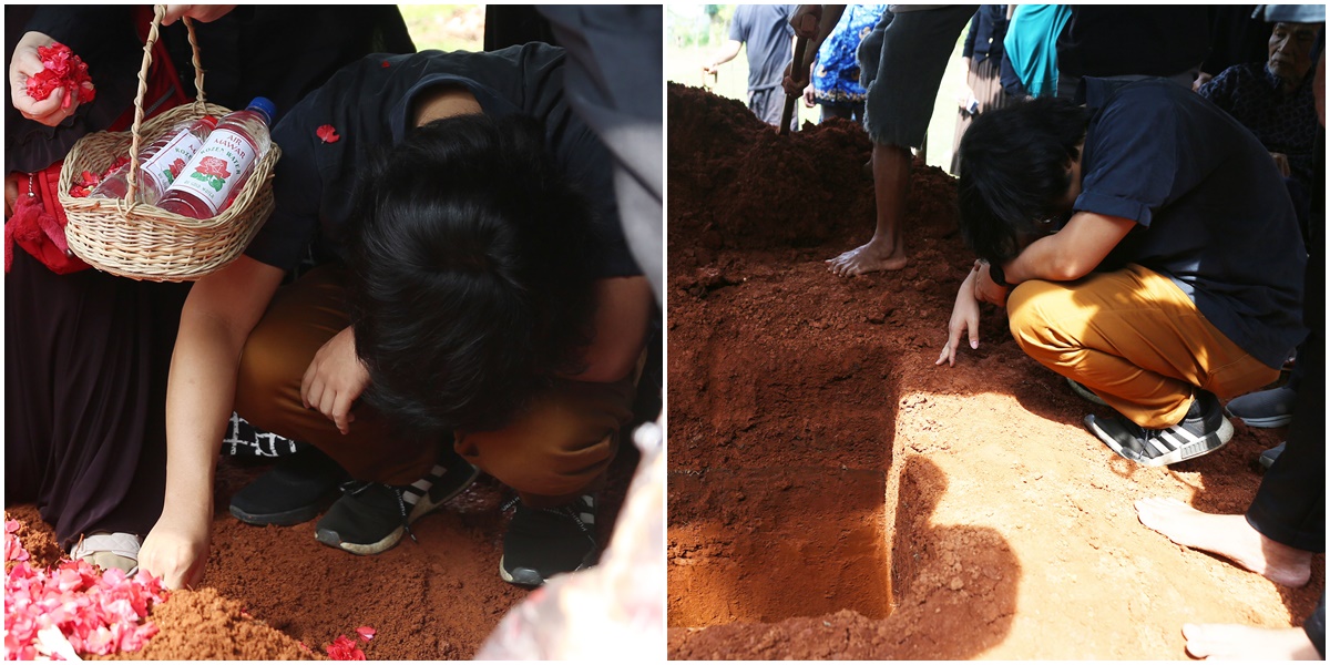 Unable to Hold Back Sadness, 8 Moments of Putra Eeng Saptahadi Crying at His Father's Grave