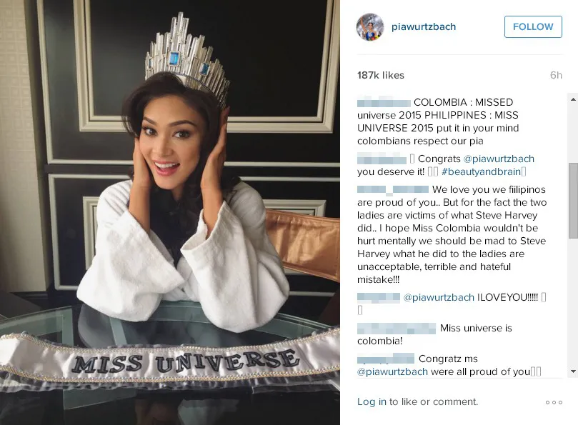 Instagram Pia dibanjiri komentar fans dan haters © instagram.com/piawurtzbach