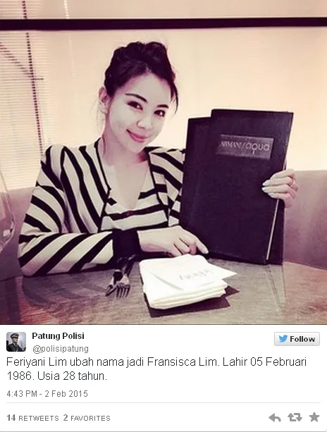 Fransisca disebut telah ganti nama / © Twitter
