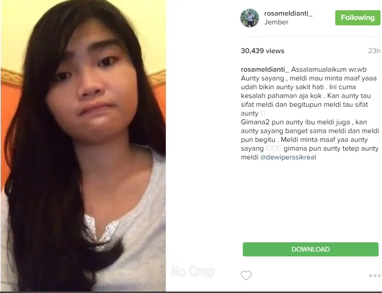 Keponakan Dewi Perssik minta maaf. ©instagram.com/rosameldianti_