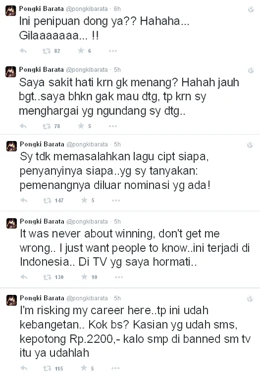 Tweet kekesalan Pongki / © Twitter