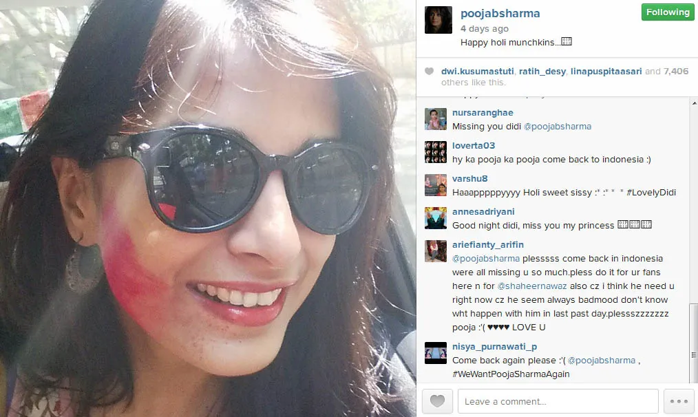 Pooja Sharma diminta kembali ke Indonesia. @instagram/poojabsharma
