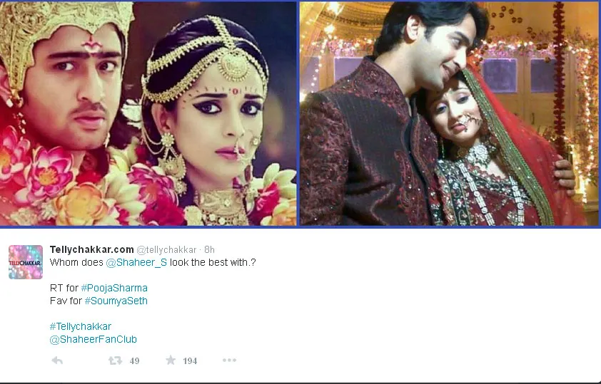 Soumya Seth kalahkan Pooja Sharma dalam survei di atas © Twitter.com/tellychakkar